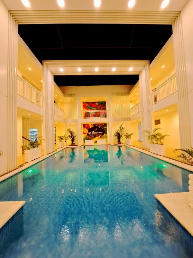 Hotel pool evening view
